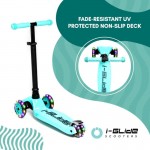 I-GLIDE 3 Wheel Kids Scooter Aqua with Dino Head and Ribbons