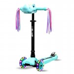 I-GLIDE 3 Wheel Kids Scooter Aqua with Dino Head and Ribbons