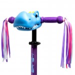 I-GLIDE 3 Wheel Kids Scooter Purple/Blue with Dinosaur Head and Ribbons