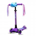 I-GLIDE 3 Wheel Kids Scooter Purple/Blue with Dinosaur Head and Ribbons