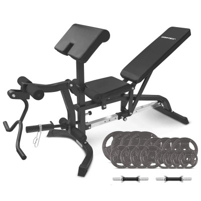 Lifespan CORTEX BN-11 Exercise FID Bench + 79kg Standard Tri-Grip Weight Plate and Dumbbell Package