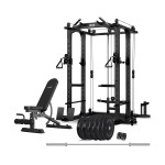 LSG GRK-100 6-in-1 Multifunction Home Gym/Power Rack with Cable Crossover + GBN006 Bench + 90kg Bumper Weight Plate & Barbell Set