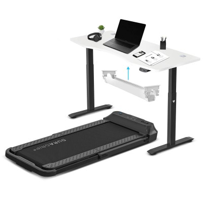 Lifespan V-Fold Treadmill with ErgoDesk Automatic White Standing Desk 1500mm + Cable Management Tray