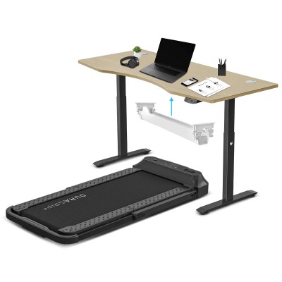 Lifespan V-Fold Treadmill with ErgoDesk Automatic Oak Standing Desk 1800mm + Cable Management Tray