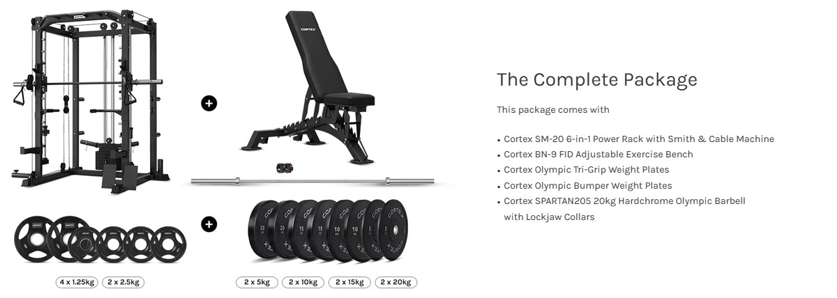 Order SM-20 Power Rack + Leg Press, Bench & 130kg Bumper Set